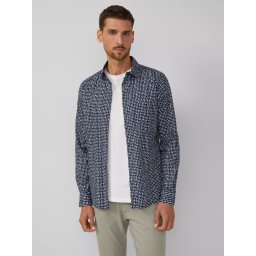 s.Oliver Camasa barbati, Slim fit cu imprimeu cu puncte, din amestec de bumbac, Bleumarin inchis (SELECTATI MARIMEA: XL)