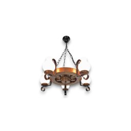 Brilagi - Candelabru suspendat pe lanț ROATA, 5 x E14 (max. 40 W), 230 V, Ø 50 cm, fag/nuc