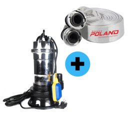 Kit Pompa Fosa Inox 1100W cu Plutitor + Furtun Pompieri Poland 2 20 m cu Cuple, 15 Bari