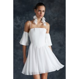 Trendyol Bridal White A-Cut Corset Detailed Woven Short Wedding/Wedding Elegant Evening Dress