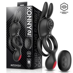 InToYou Konny Vibrating Rabbit Double Cockring with Remote Black