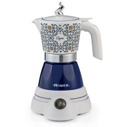 Cafetiera electrica Ariete Moka Vintage Capri 1358/1C, 400 W, 4 cesti, Bază rotativa la 360°, Alb/Albastru