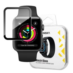WZK Flexibila - Folie protecție ceas din Sticlă securizată - compatibil cu Apple Watch Series 3 38mm / Apple Watch series 2 38mm / Apple Watch Series 1 38mm - Full Glue - culoare Negru