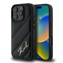 Husa Husa pentru iPhone 16 Pro - Karl Lagerfeld Diagonal Quilted Script (KLHCP16LPQDSMGK) - Black