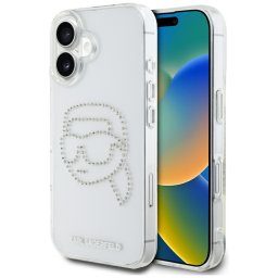 Husa Husa pentru iPhone 16 - Karl Lagerfeld IML Rhinestones (KLHCP16SHKHDCELT) - Karl Head Transparent