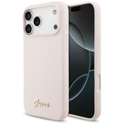 Husa Husa pentru iPhone 17 Pro Max - Guess Silicone Script Metal Logo MagSafe (GUHMP17XSMBSLP) - Light Pink
