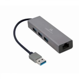 ADAPTOR RETEA GEMBIRD , extern, USB 3.0, port RJ-45, 1000 Mbps, cu HUB 3 x 3.0 USB-A, silver, A-AMU3-LAN-01 (timbru verde 0.18 lei)