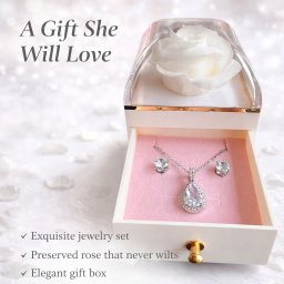 Cadou Femei de Valentine, s Day - Set Colier si Cercei Cutie Trandafir Borealy