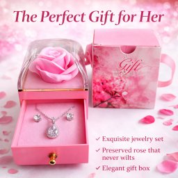 Cadou Femei de Valentine, s Day - Set Colier si Cercei Cutie Trandafir Borealy