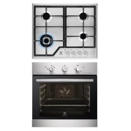 Pachet incorporabil Electrolux - Cuptor gaz EOG2102AOX, catalitic, 60 cm + Plita gaz EGS6436SX, 60 cm, gratare fonta, arzator Wok