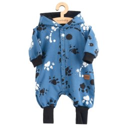 Baby cotton overalls with hood and ears New Baby paw blue, size 80 (9-12m)