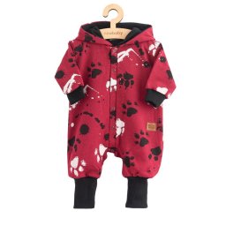 Baby cotton overalls with hood and ears New Baby paw dark pink, size 80 (9-12m)
