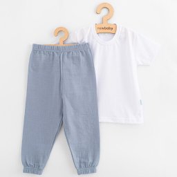 Baby Cotton T-Shirt and muslin Pants Set New Baby Kindergarten Blue-Grey