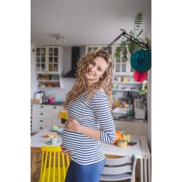 Maternity and nursing t-shirt Milk Shirt milk & love white and blue stripes, size S
