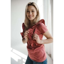 Milky Waves milk & love short sleeve nursing t-shirt brown and pink, size XL