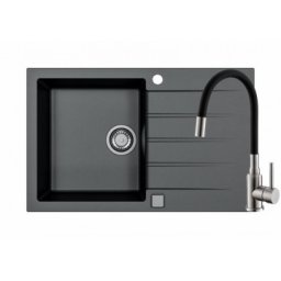 Pachet chiuveta bucatarie Alveus Cadit 20 si baterie bucatarie Flexa negru satin