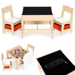 Mobilier pentru copii set masă 2 scaune cu tablă de cretă