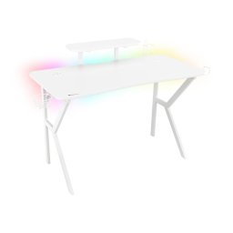 Birou gaming Genesis Holm 320 RGB, cadru din metal, MDF textura tip carbon, iluminare RGB, management cabluri, alb