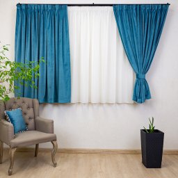 Set 2 draperii scurte cu doua benzi de prindere Hiko COMFY catifea Ocean Blue, cu rejansa