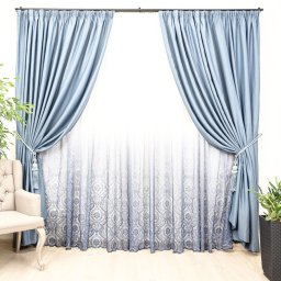 Set 2 draperii opace Hiko Blackout, dimout 90% bleu, cu rejansa
