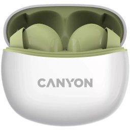 Casti True Wireless Canyon TWS-5, Bluetooth, In-Ear, Microfon, Alb/Verde