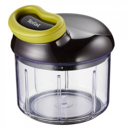 Tocator manual cu funie,Tefal K1320404 0,9 L, Mecanism automat de retragere a funiei, 2 lame otel, blocare capac, negru/verde