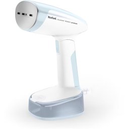Fier de călcat vertical cu abur Tefal DT3041E1, 1300 W, 0,12 l, 20 g/min, talpă ceramică, pliabil, alb/albastru