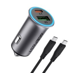 Incarcator pentru Masina USB, Type-C, cu cablu Type-C, 95W, PD3.0, 1.2m - Acefast (B16) - Metal Gray