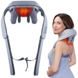 Aparat Masaj Cervical Hands-Free SUPORTO Cervis 5D pentru Relaxare Musculara, Rola de Masat Shiatsu 5D care Imita Masajul Uman, Functie Incalzire, Reduce Stresul si Oboseala, Amelioreaza Durerile pentru Gat, Umeri si Spate, Intensitate Reglabila, Gri