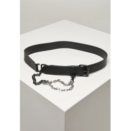 Imitație de curea din piele cu lanț metalic negru