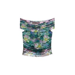 Top floral cu decolteu tip barcă