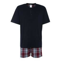 H.I.S Pijama scurtă bleumarin / roșu bordeaux / alb