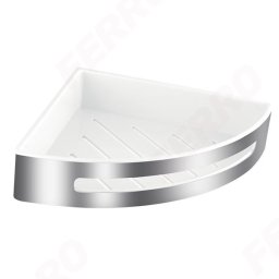 Etajera dus de colt mare Yacore, alb/inox