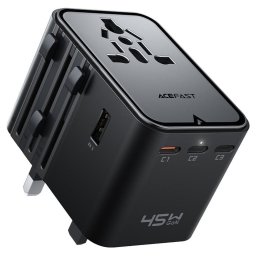 Adaptor Universal Priza EU, UK, AUS, US, 3x USB-C, 2x USB, GaN, 45W, Fast Charging - Acefast (Z8) - Black