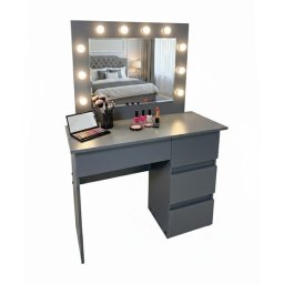 Masa de machiaj Irina, oglinda LED, 4 sertare, 94 cm, antracit, Artool