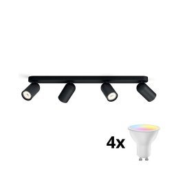 Philips - Spot LED RGBW dimerizabil, 4x GU10, 4,8W, 230V, 3000K, negru + telecomandă