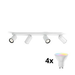 Philips - Spot LED RGBW, reglabil, 4x GU10 / 4,8 W / 230 V / 3000 K, alb + telecomandă