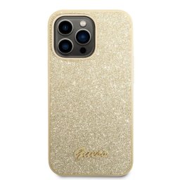 Husa Guess Husa Glitter TPU Flakes Script Metal Logo iPhone 14 Pro Gold