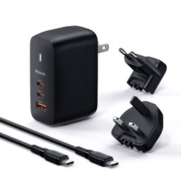 Adaptor, UK/US/EU Plugs, 65W, 2x Type-C, USB-A + Cablu Type-C - Mcdodo Mecha Series (CH-8442) - Black