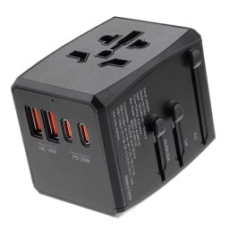 Adaptor pentru Priza PD20W, 2 x USB, 2 x Type-C, EU, UK, AUS, US - Techsuit (HHT904-B2) - Black
