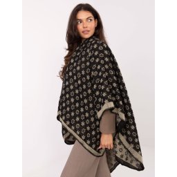 Poncho negru-bej cu model floral