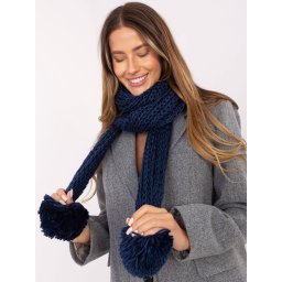 Eșarfă bleumarin cu pompoane