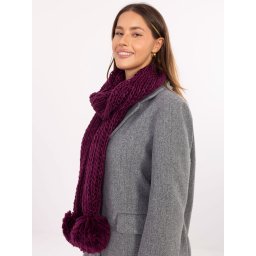 Eșarfă violet închis cu pompoane