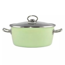 Oala Emailata cu Capac din Sticla, Green Elite, 20 cm, 2.5 l, Perfect Home