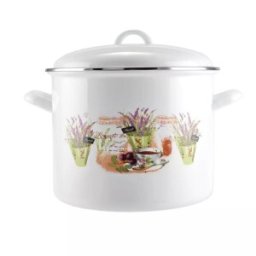 Oala Emailata cu Capac din Sticla, Lavanda, 24 cm, 5.2 l, Perfect Home