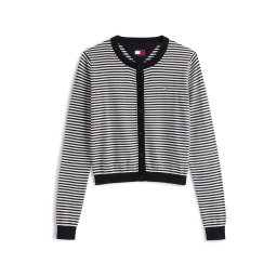 Tommy Jeans Geacă tricotată 'Essential' negru / alb