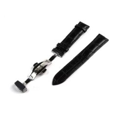 Curea piele deployant cu buton neagră 24 mm