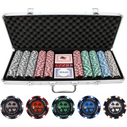 Set poker cu 500 chips-uri clay 14g model PRO POKER si servieta din aluminiu -Desigilat