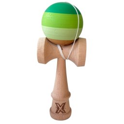Kendama X Rubber Grip 18 cm, natur-verde deschis-verde inchis din lemn
