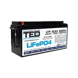 Acumulator LiFePo4 12.8V 200A 484x170x240mm BMS, bluetooth, M8 TED Electric - TED007421